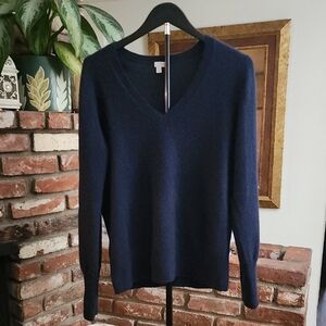Halogen 100% Cashmere V-Neck Sweater Navy Blue
